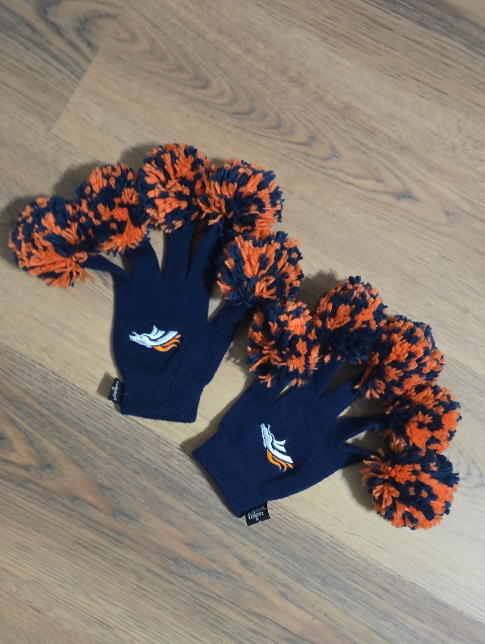 Kids Navy Blue and Orange Pom-Pom Gloves - Unbranded